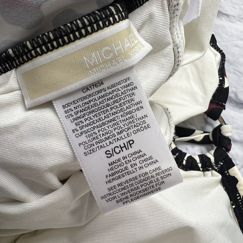 Michael Kors Animal Print Bandeau Tankini Top Ivory Black Size S New Logo Ring - Picture 7 of 7