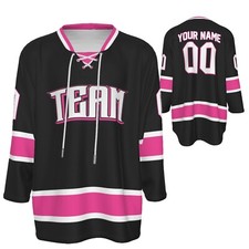 NUEVA Camiseta Jersey Personalizada Personalizada Negra y Rosa Caliente Equipo Hockey JS-9