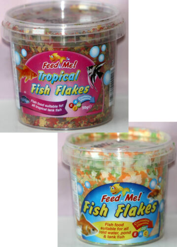 New Feed Me Fish Flakes Tropical Fish Flakes Cold Water Pond Tank Fish 50g - Picture 1 of 5