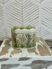 Vintage Takahashi San Francisco Small Ceramic Iris Trinket Box Home Decor