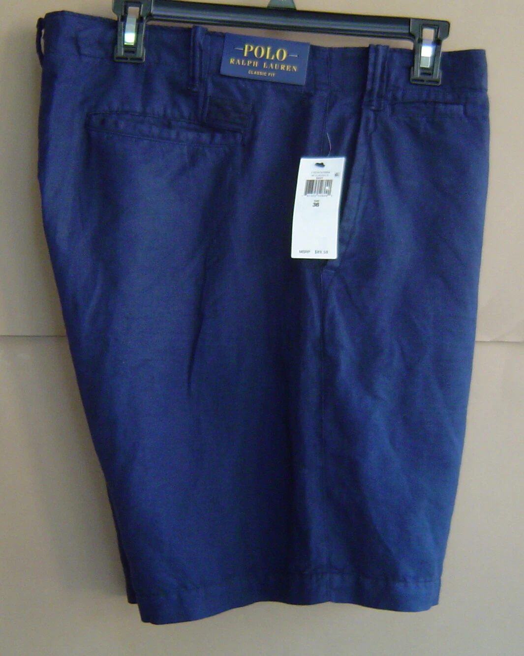 NWT $90 POLO RALPH LAUREN Mens 36 CLASSIC FIT Linen Blend 8.5" Short NAVY BLUE