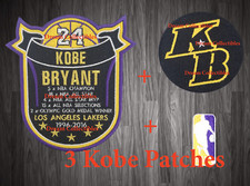 3 Patches Kobe Bryant Commemorative + KB Patch + Logo - Lakers Basketball Jersey