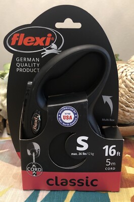 Flexi Retractable Leash For Small Dogs Classic Cord Up To 26 lbs 16ft Black NEW