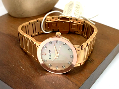 Bulova Women's Watch 97P132 Diamond Dial Rose Gold Tone Stainless