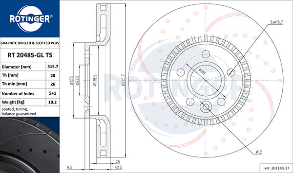 Rotinger 2X Bremsscheibe Vorne Ø316 Mm Gelocht BelüFtet FüR Ford S-Max WA6 2.2-image