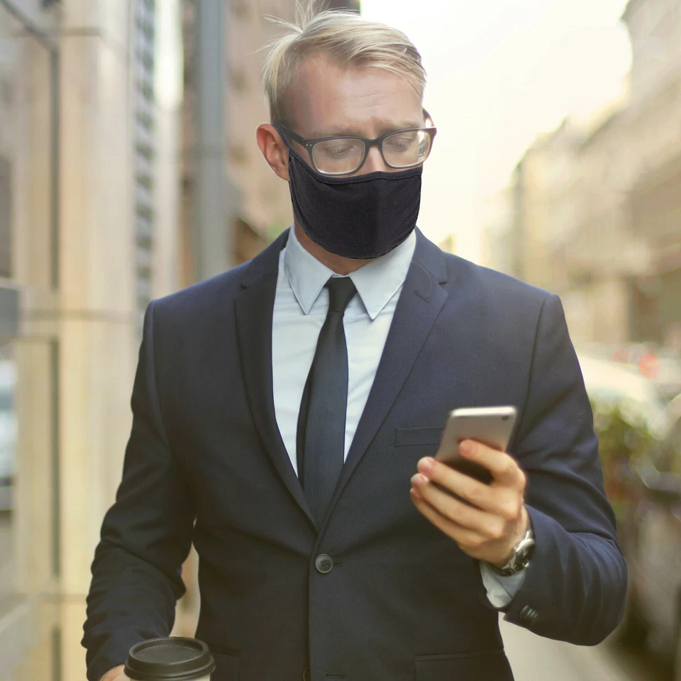 Mascarilla facial lavable de algodón negro de doble capa 3 piezas/reutilizable unisex adulto Foto 4 de 4