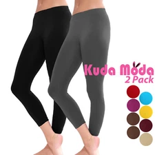 2-Pack Women Basic Solid Stretch Capri Leggings Skinny Slim Fit XS Small Medium