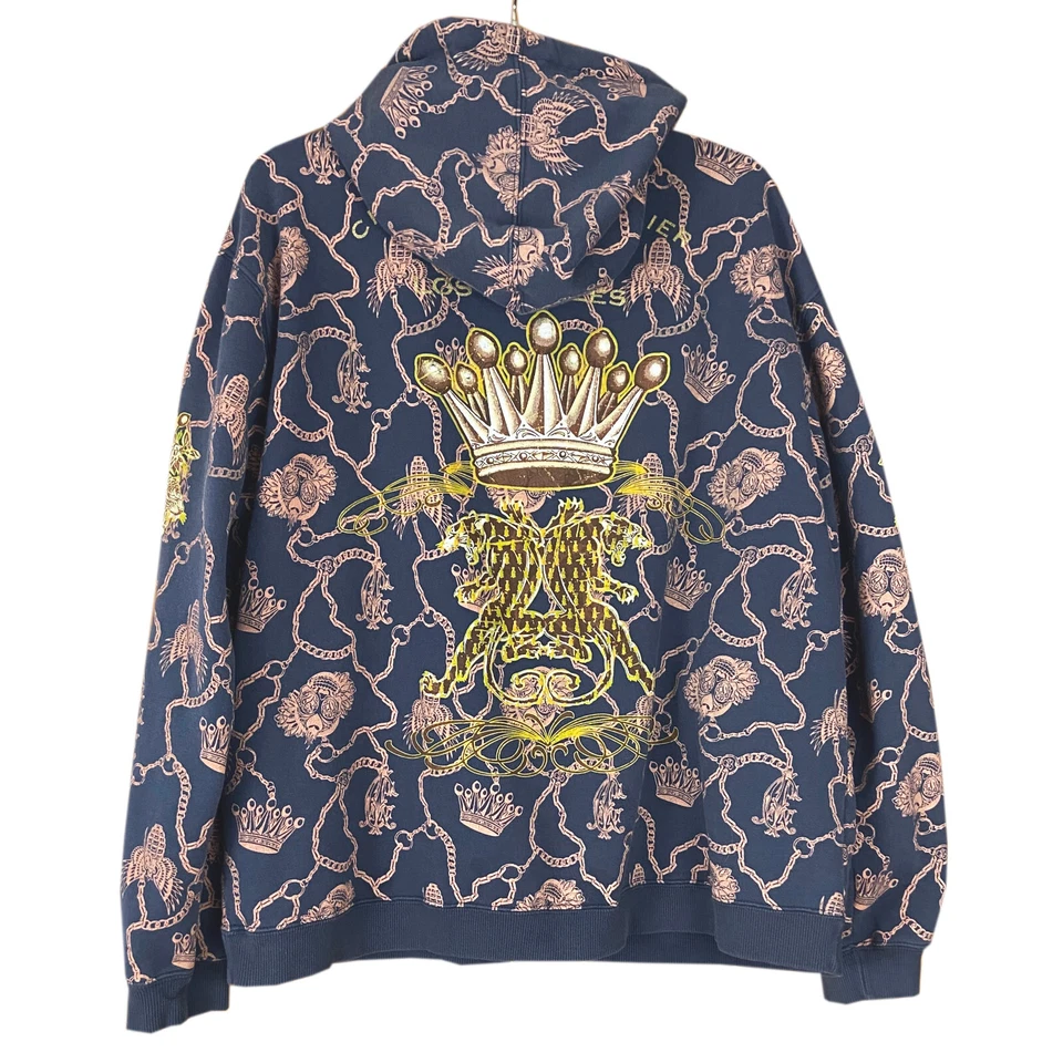 Sudadera con capucha Christian Audigier cremallera completa para hombre talla L (LEER) corona de leopardo azul dorado Foto 2 de 4