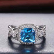 Designer Ring For Valentine Gifts 925 Silver Plated 2.16 Ct Simulated Aquamarine