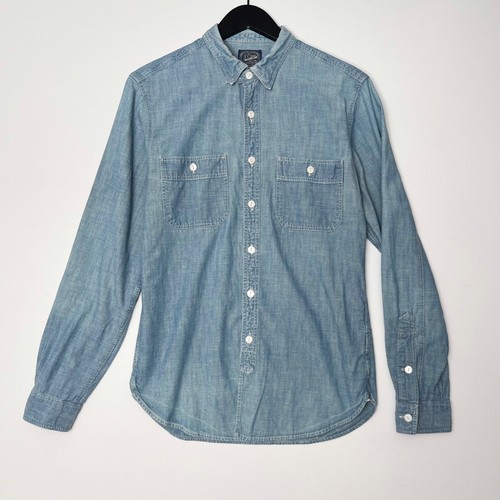 J crew mens slim fit blue chambray work Shirt S retro workweat utility military
