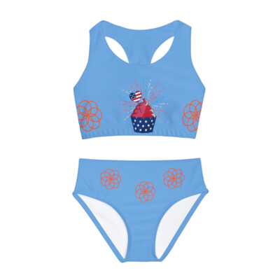 Girls Two Piece Swim Suit (AOP). Celebrate   in style