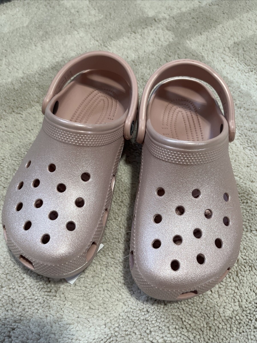 New Crocs Girls Classic Shimmer Clog Pink Clay size J5