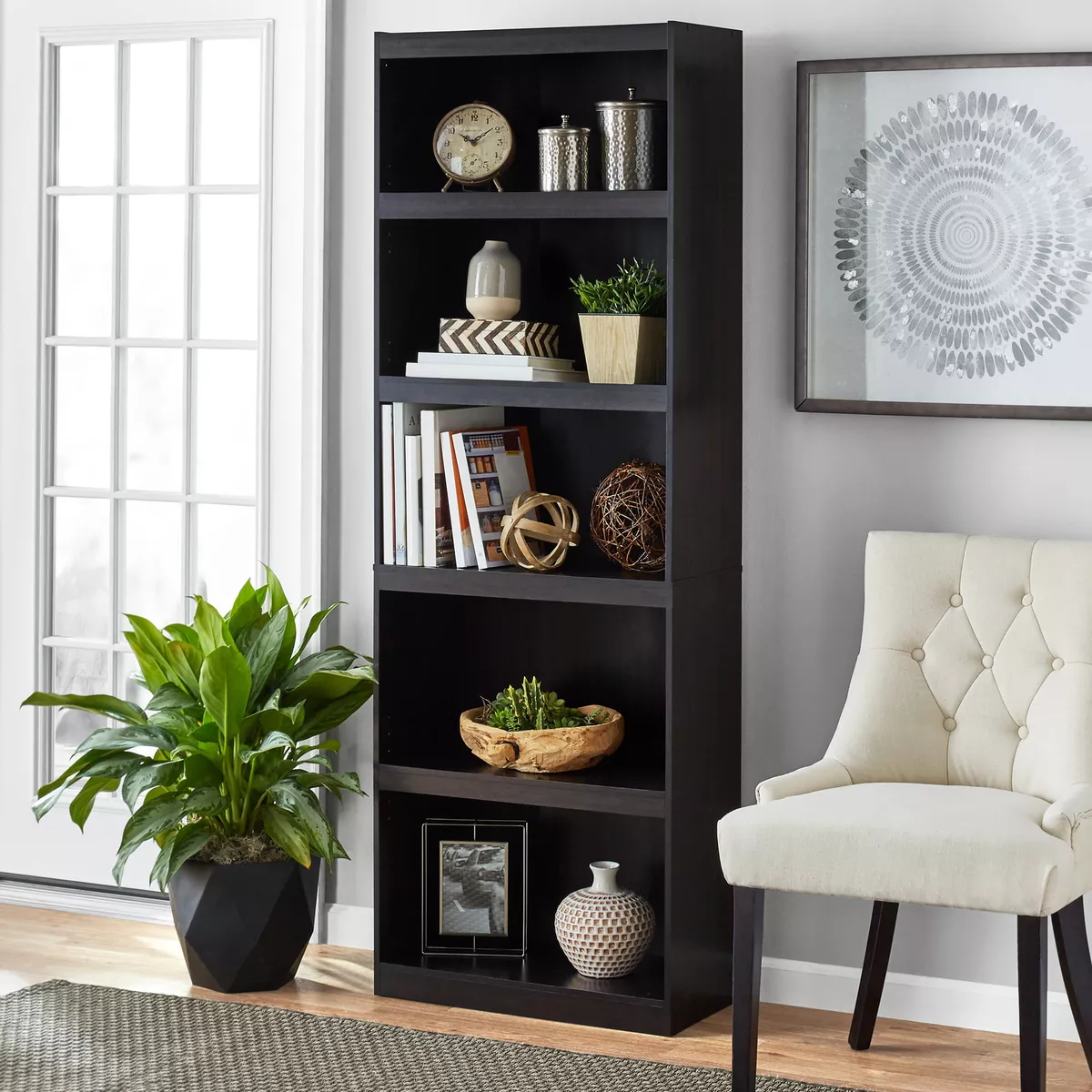 Corner bookshelf espresso deals