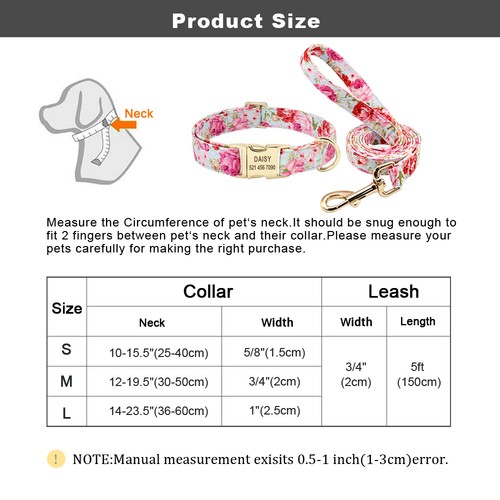 Personalised Flower Dog Collar or Lead Leash Set Custom Engraved Name ID Nylon - Picture 6 of 18