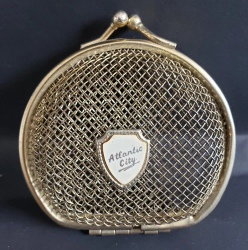 Vintage Wire Mesh Screen Cage Coin Change Purse 1950's ATLANTIC CITY Souvenir 