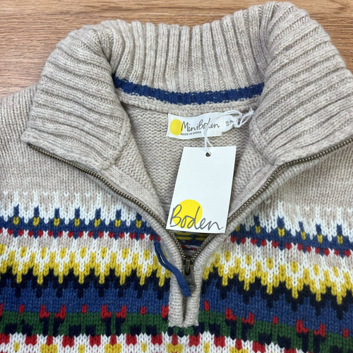 Mini Boden Boy's Quarter Zip Wool Blend Sweater Size 13-14Y Ecru NEW - Picture 4 of 7