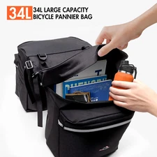 34L Bike Pannier Bags Bicycle Rear Carrier Rack Seat Trunk Storage Saddle Bag