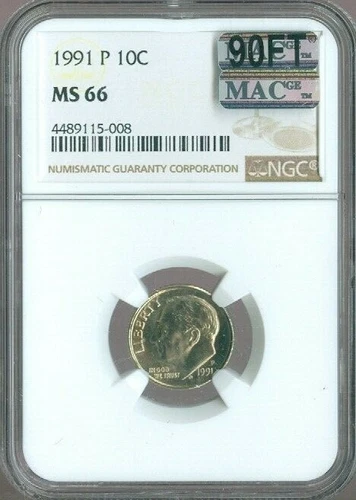 1991 P ROOSEVELT DIME NGC MS66 MAC 90FT MINT QUALITY✔️