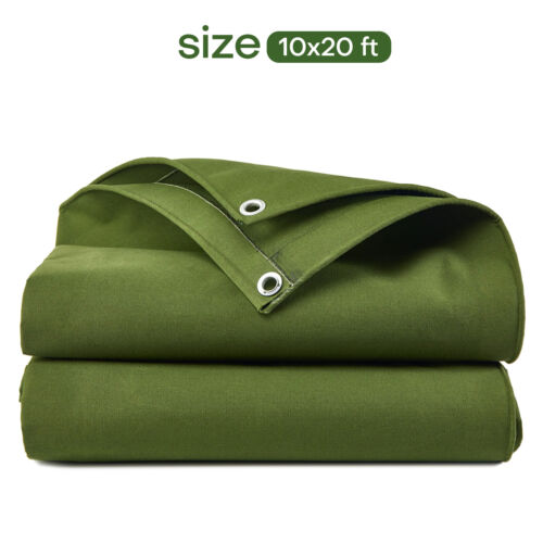 Heavy Duty Waterproof Canvas Tarp 16 Oz Cotton Canvas Tarpaulin Cover Tent - Picture 19 of 24