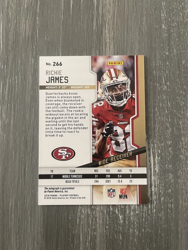 2018 Panini Playoff Rookies Auto Richie James #266 Rookie Auto RC - Image 2 of 2