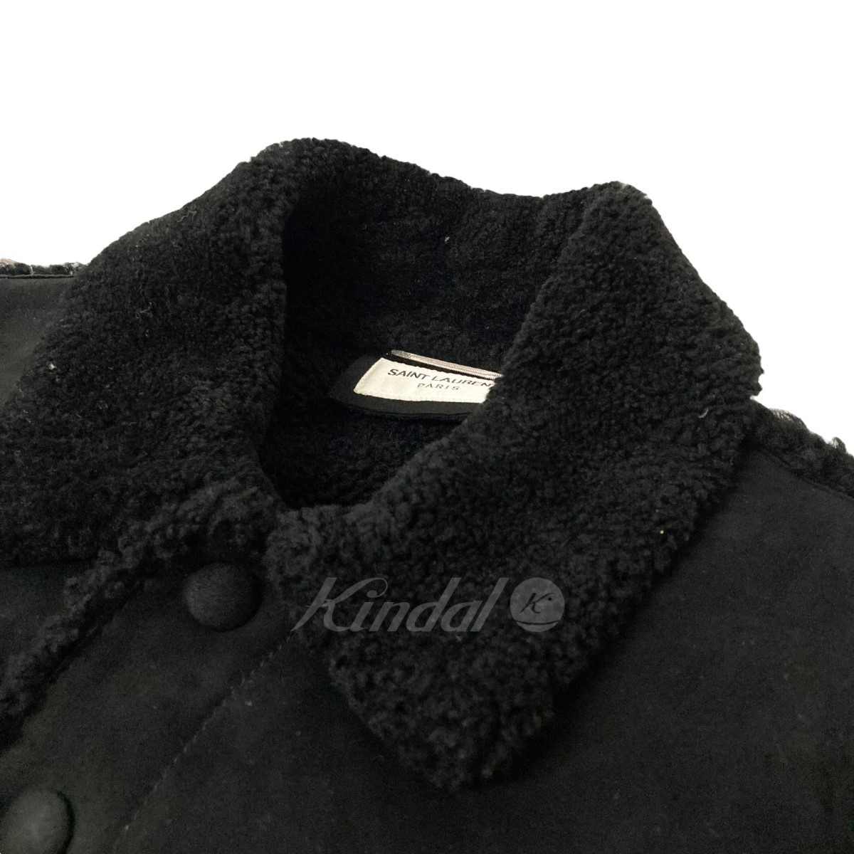 Giacca da tracker Saint Laurent Paris 20AW in pelle nera taglia 44 e 25