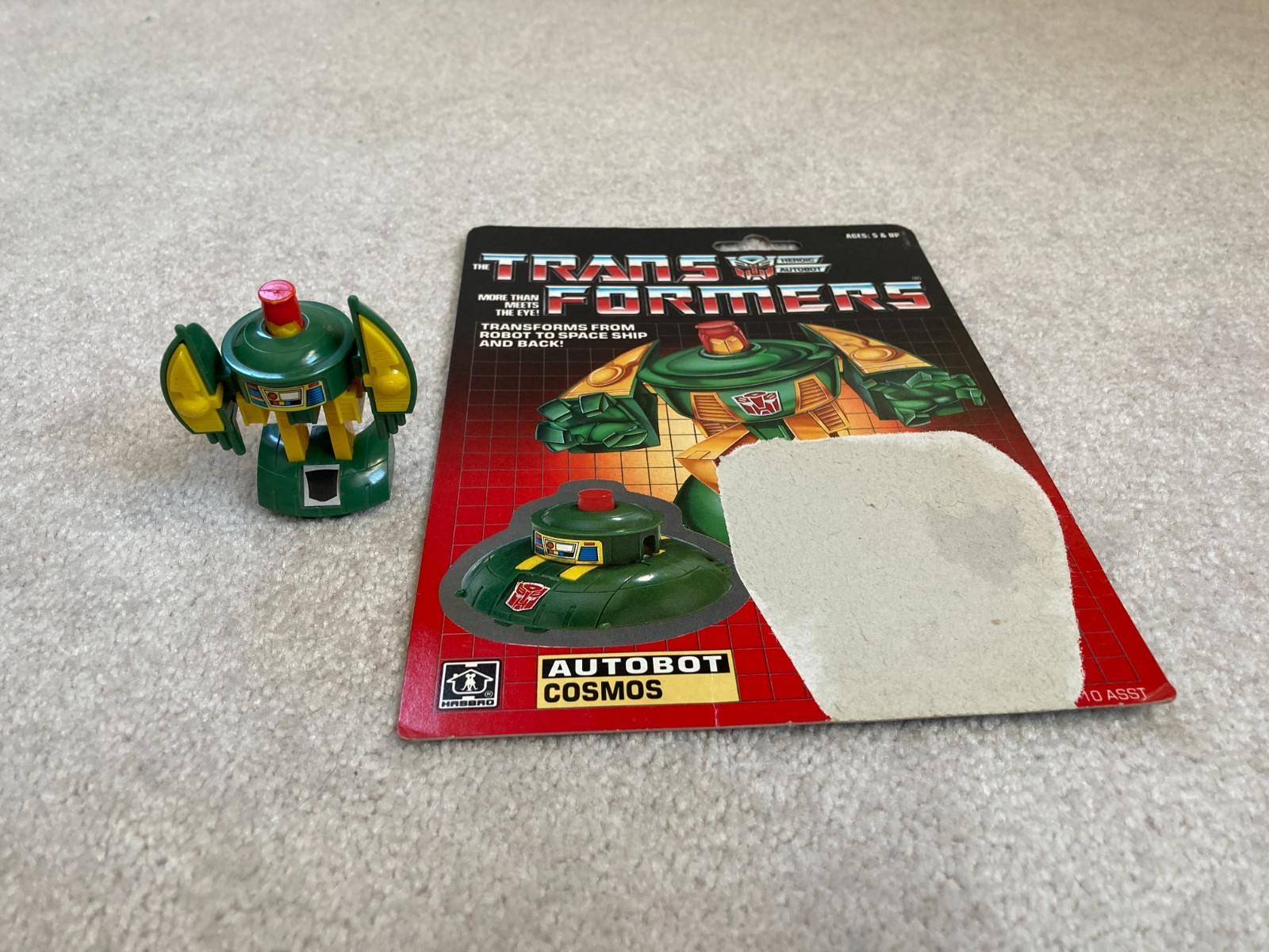 Vintage 1985 Hasbro G1 Transformers Cosmos with Complete Cardback