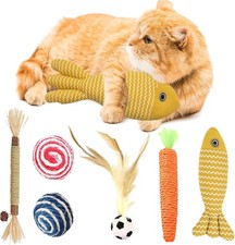 6 in 1 Cat Toys Set with Sisal Rope, Interactive Feather Ball for Indoor Cats, C