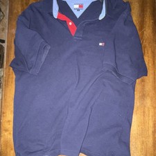 Tommy Hilfiger Men's Navy Blue Polo Shirt Size L 100 Cotton Short Sleeve