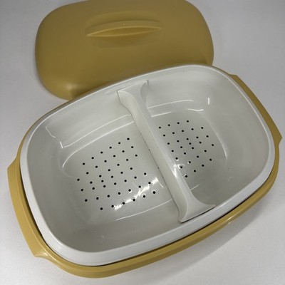 Vintage Tupperware Mikrowelle Gemüse Reis Dampfgarer 3 Stück Ernte Gold #1273-9