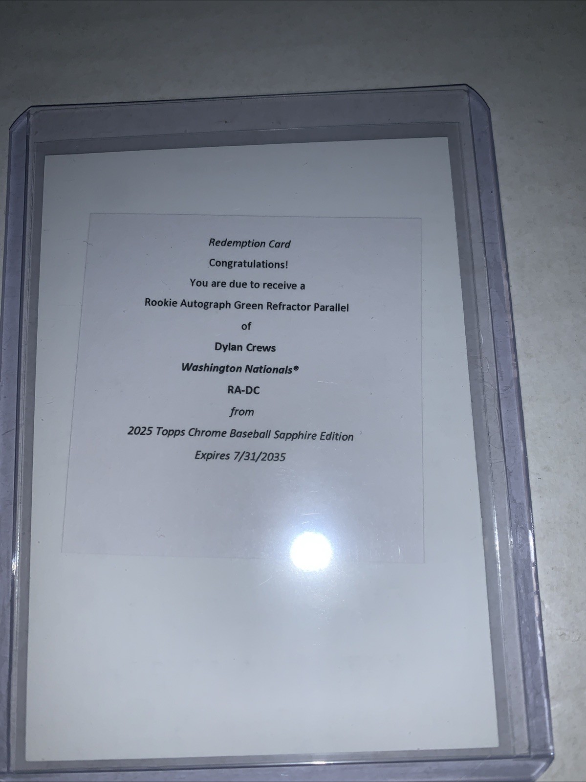 2025 Topps Chrome Sapphire Dylan Crews RC /99 green Auto Redemption