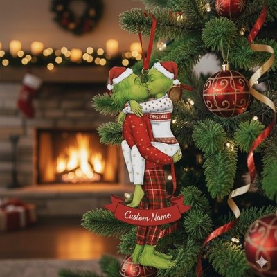 Personalized Grinchess Couple Kissing Acrylic Ornament, Grinch Ornament Decor