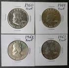 Lot of Four Proof 50c Franklin Silver Half Dollars