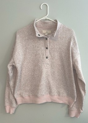 Thread + Supply Quarter Snap Cozy Pink Marled Women s Henley Sweater, Size M