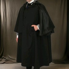 Black Men's Victorian Long Black Inverness Cape Coat  Perfect Christmas Winter