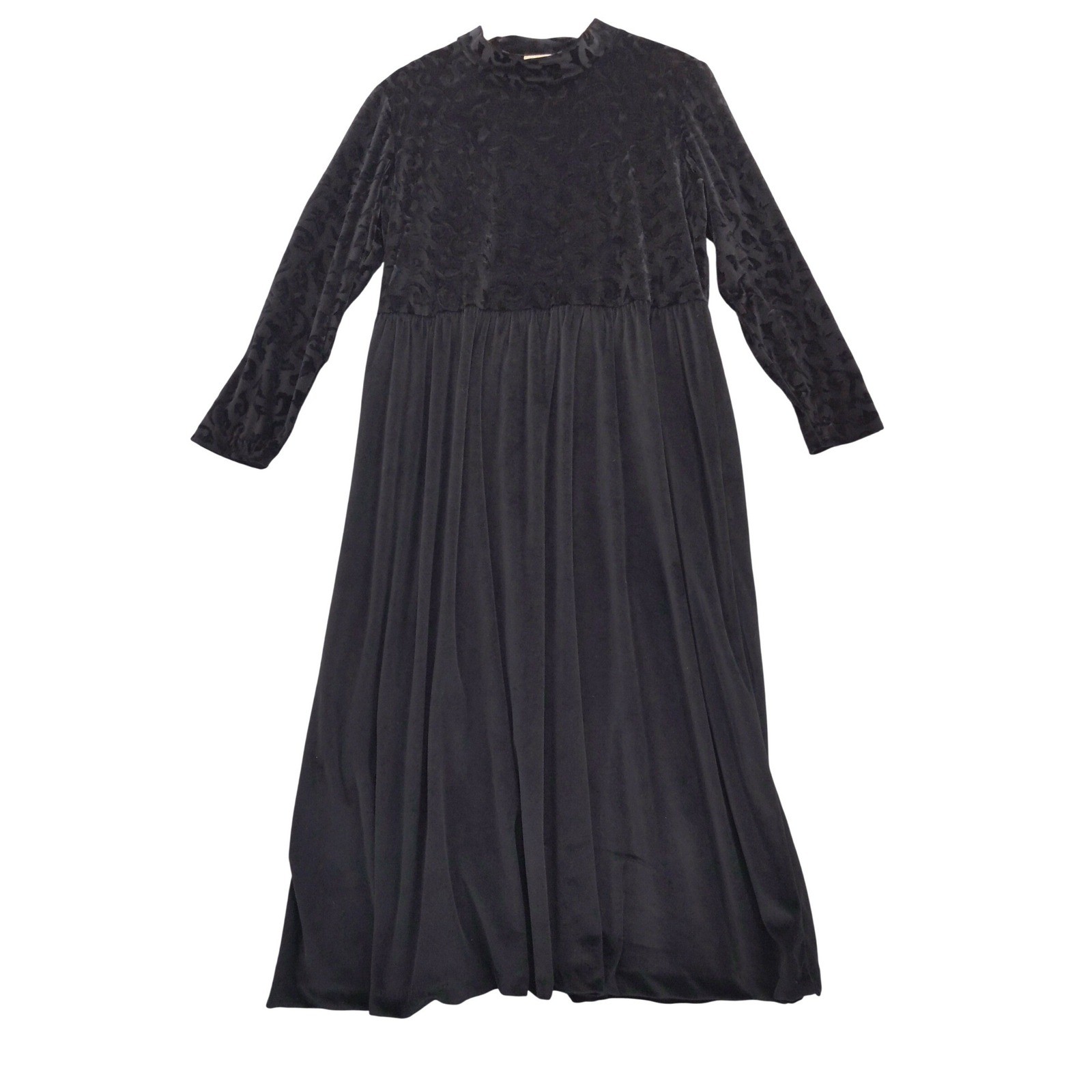 Vtg 90s Coldwater Creek Velvet Burnout Maxi Dress Sz 18 Black Damask