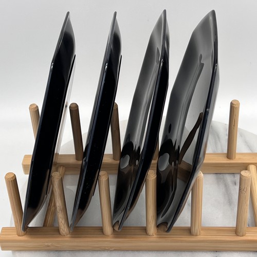 Arcoroc France Octime Black Glass Salad Plates Soft Corners 7 3/8in - Set of 4 - Picture 10 of 11