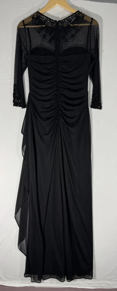 Patra Joanna Chen Vestido de Noche Negro Adornado Cuello y Mangas Cremallera Cuello Talla 6 Foto 2 de 4