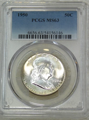 1950 P Franklin Half Dollar PCGS MS63 98% Bell Lines Frosty White PQ #H265C