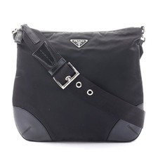 Prada Nylon Leather Shoulder Bag Women Black One Size 655739