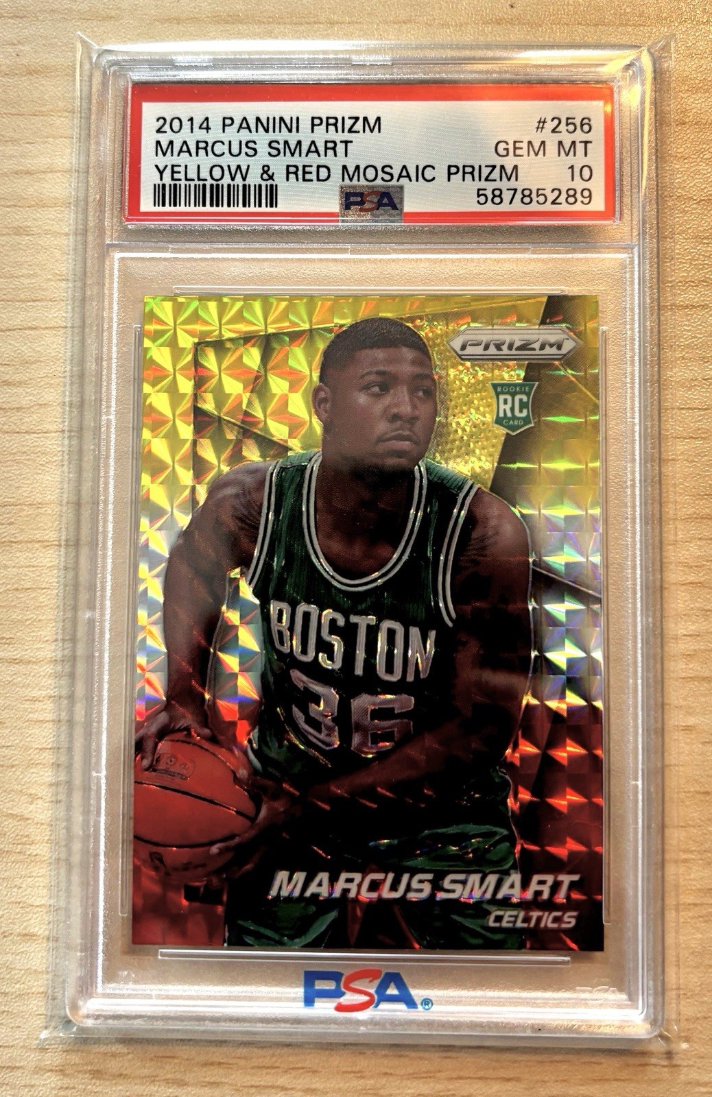 2014 Panini Prizm Marcus Smart Rookie Yellow & Red Mosaic PSA 10 ! Lakers