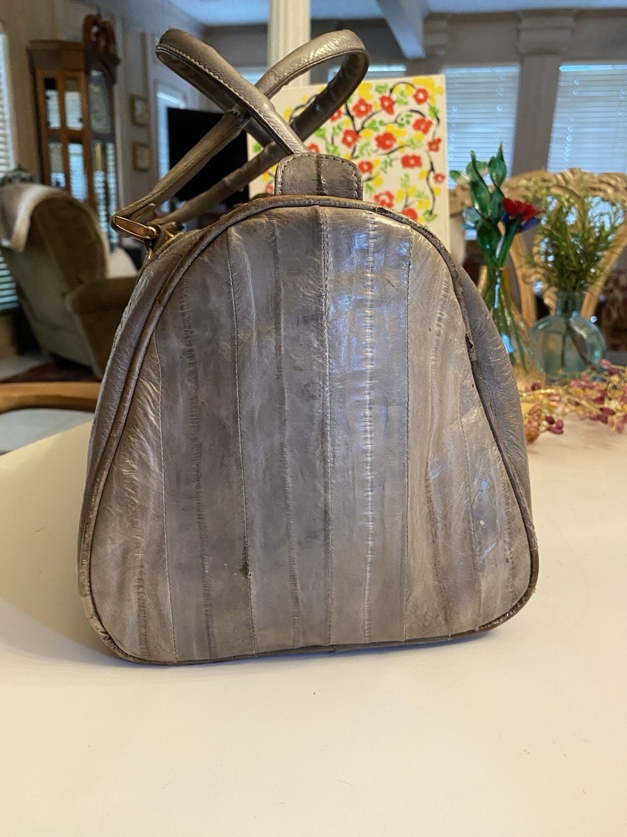 Vintage Genuine Hong Kong Eel Skin Leather Gray Doctor Handbag View 3