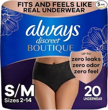 Always Discreet Boutique Incontinence Underwear for Women, S/M, 20 Ct FAST SHIP