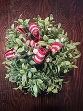 Vintage Plastic Mistletoe Kissing Ball Hanging Christmas Decor 6” red white bow