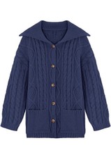 Jacket Women Cable Knit Cardigan Sweaters Fall Winter Oversized Long Sleeve Blue