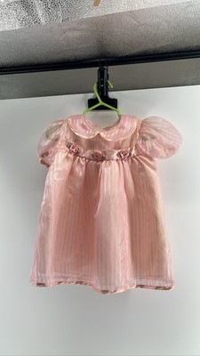 Baby Girl Pink Ruffled Organza Dress Satin Roses Pageant Party 18m vintage