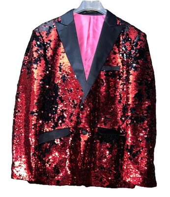 Alberto Nardoni Red & Black Sequin Blazer Tuxedo Jacket Satin Lapel Men's XL 
