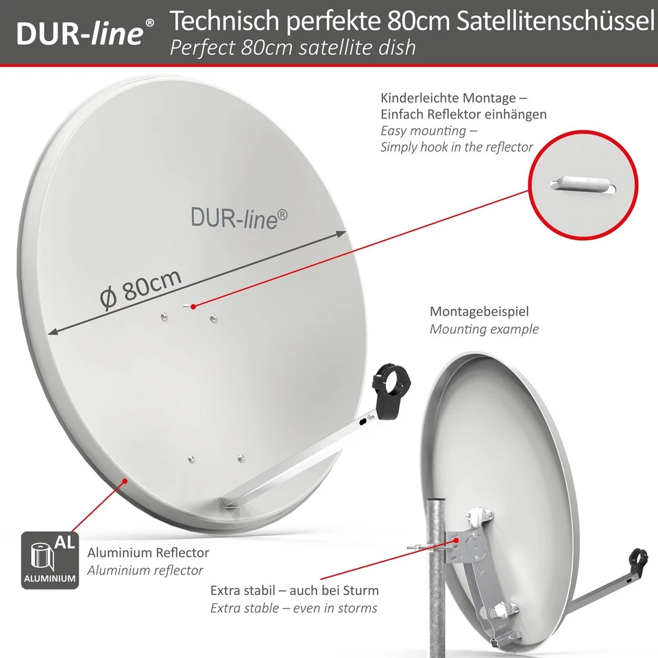 DUR-line MDA 80 Hellgrau/Anthrazit/Rot - Aluminium Satellitenschüssel - Bild 3 von 4