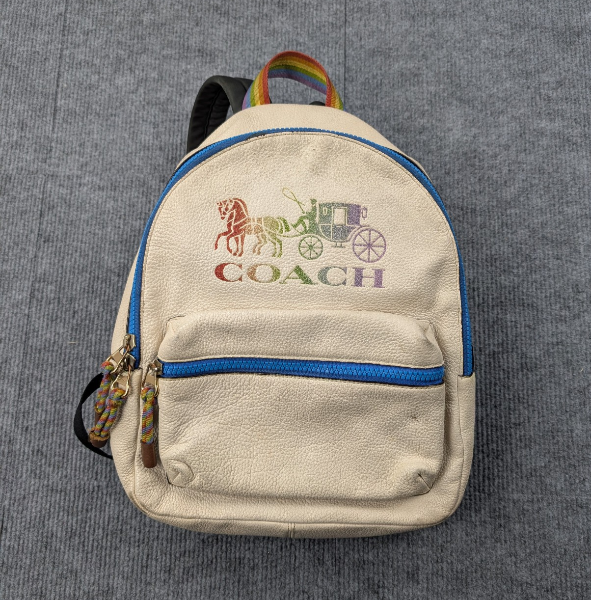 Coach Backpack Rainbow Pride Pebbled Leather Zip Aroung Glitter Travel Bag Purse