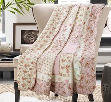 Original 100 Cotton Patchwork Quilt Twin Size Pink Floral Bedspread Coverlet...
