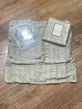 2 Woven Jacquard Pleated Euro Pillow Shams  26" X 26" European Taupe Like Color